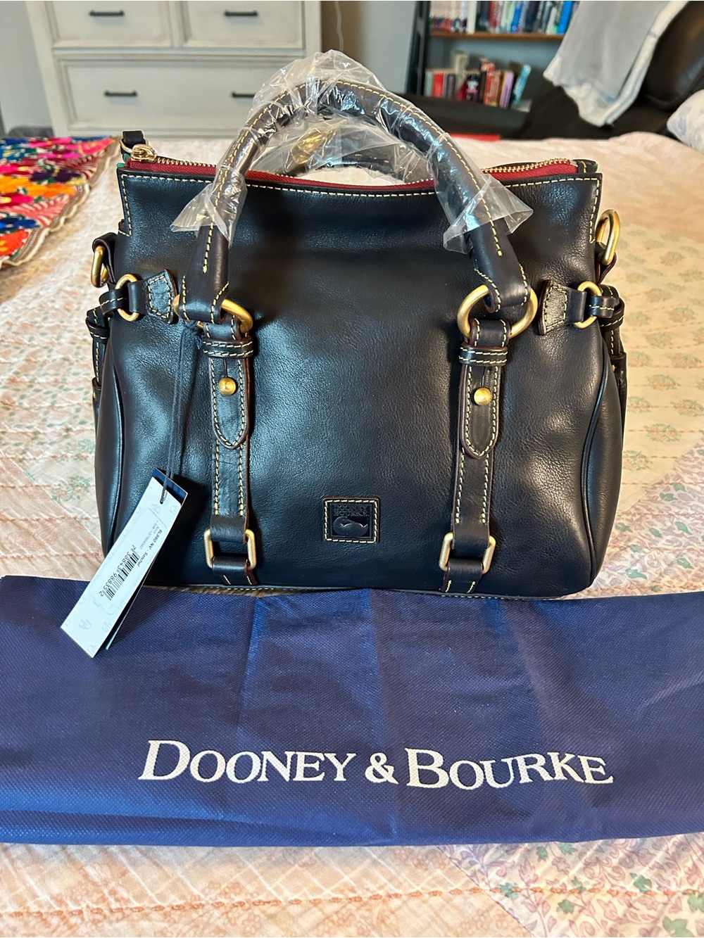 Dooney & Bourke Navy Florentine Leather Satchel, shoulder strap Brand New W/tags